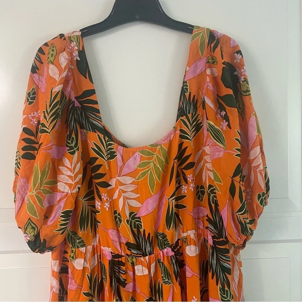 New! Eloquii puff sleeve empire waist tropical floral midi dress 15848 - Picture 7 of 11
